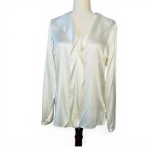 Lafayette 148 New York Silk Ivory Blouse with Satin Finish Size 8